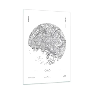 Cuadro sobre vidrio - Impresiones sobre Vidrio - Mapa de la ciudad de Oslo en estilo gráfico en blanco y negro - 50x70cm - Anatomía de Oslo - Decoración de pared moderna para salón y dormitorio ARTTOR