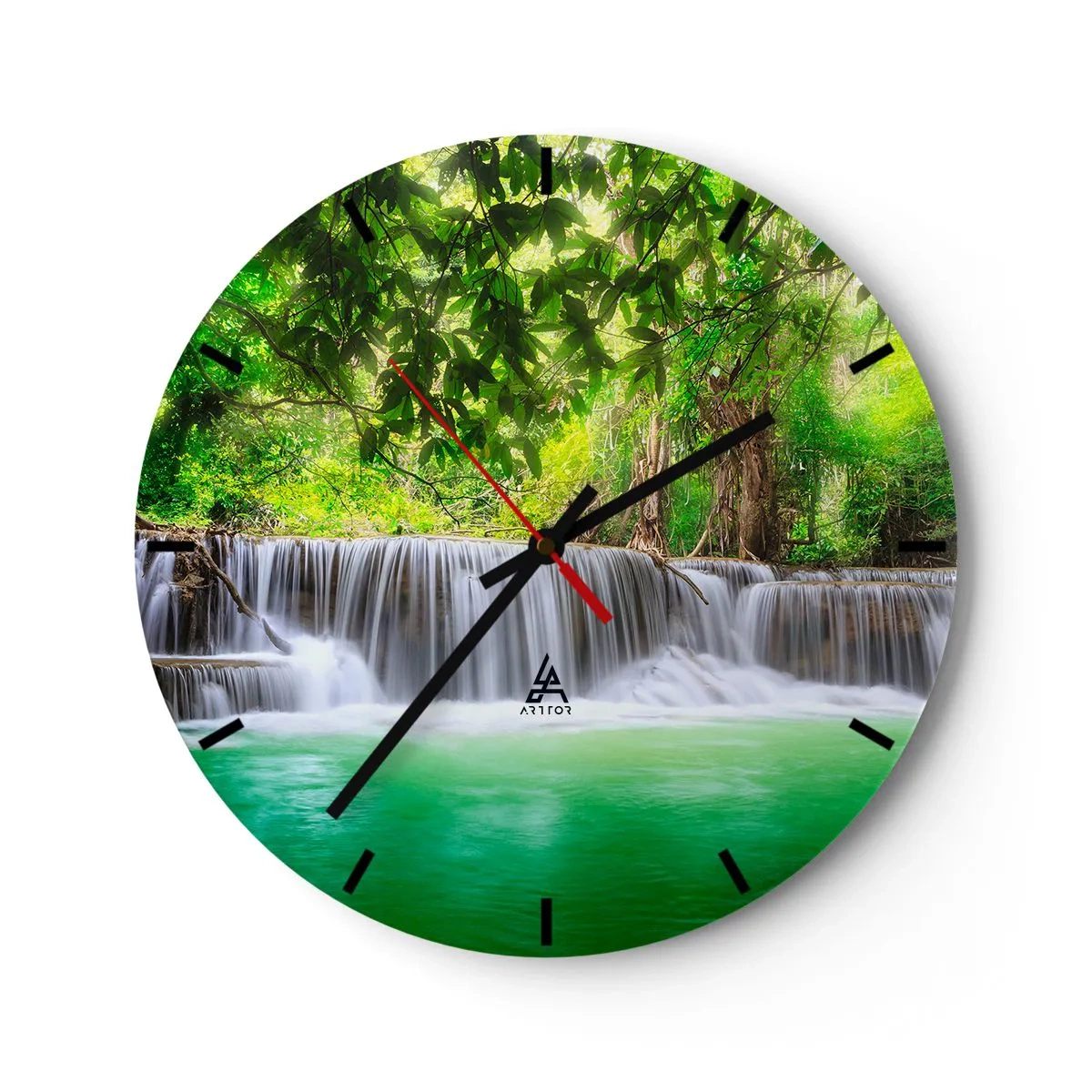Reloj de pared - Reloj de vidrio - Cascada en verde - 30x30 cm