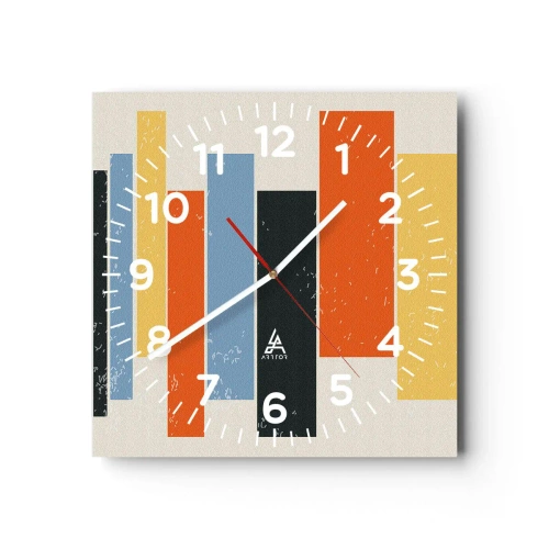 Reloj de pared - Reloj de vidrio - Barras multicolor - 40x40 cm