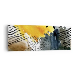 Cuadro sobre lienzo - Impresión de Imagen - Una composición abstracta con acentos amarillos y patrones gráficos. - 140x50cm - Reunión de los elementos - Decoración de pared moderna para salón y dormitorio ARTTOR