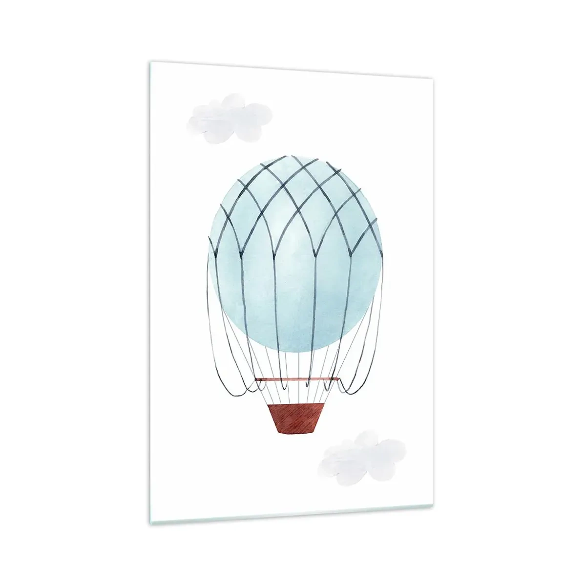 Cuadro sobre vidrio - Impresiones sobre Vidrio - Un globo pintado a mano sobre un fondo de delicadas nubes. - 70x100cm - Acariciando las nubes - Decoración de pared moderna para salón y dormitorio ARTTOR