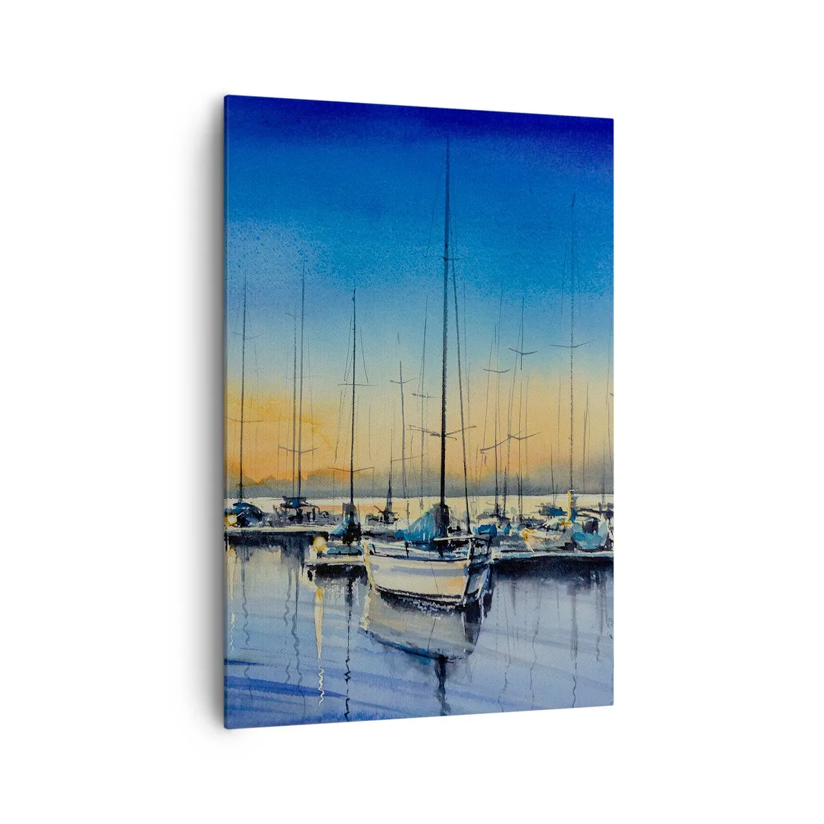 Cuadro sobre lienzo - Impresión de Imagen - Puerto de yates al atardecer con reflejos en el agua - 70x100cm - El final de un buen día - Decoración de pared moderna para salón y dormitorio ARTTOR