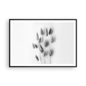 Póster en marco negro - Hierbas delicadas en tonos grises sobre un fondo blanco. - 100x70cm - Esponjas naturales - Decoración de pared moderna para salón y dormitorio ARTTOR