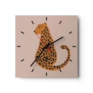 Reloj de pared - Reloj de vidrio - Un dibujo minimalista de una pantera sobre un fondo beige. - 30x30cm - El estampado de leopardo está de moda - Decoración de pared moderna para salón y dormitorio ARTTOR