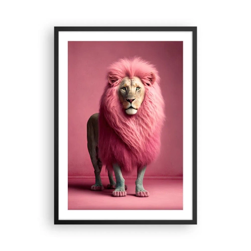Póster en marco negro - Un león con melena rosa sobre un fondo rosa. - 50x70cm - Y ya no me tienes miedo - Decoración de pared moderna para salón y dormitorio ARTTOR