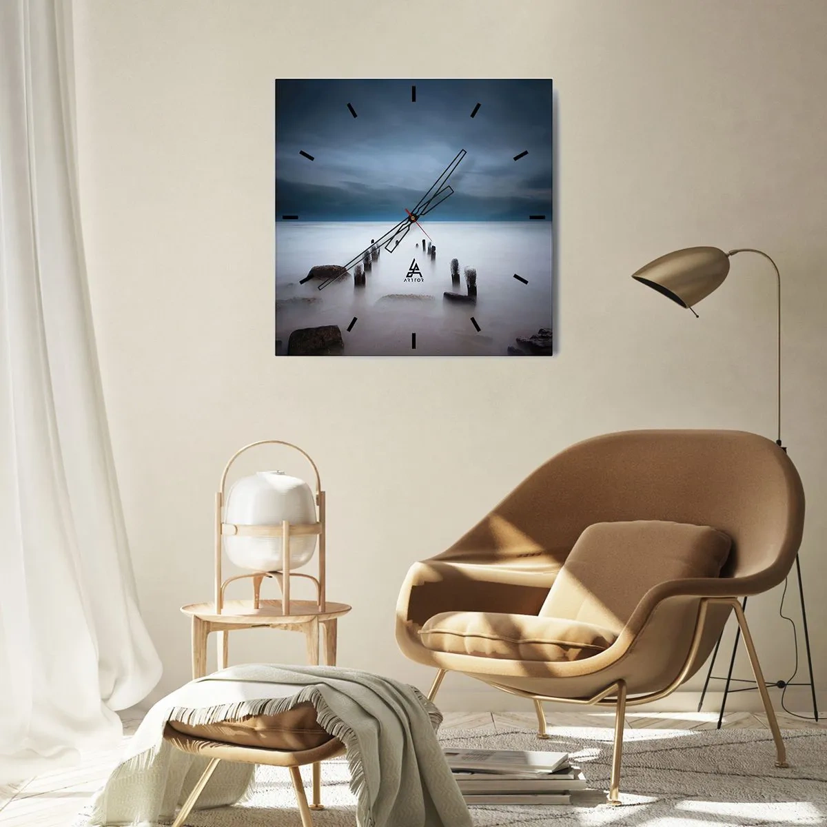 Reloj de pared - Reloj de vidrio - El viejo muelle con el mar en calma como telón de fondo - 30x30cm - El lago del pensamiento - Decoración de pared moderna para salón y dormitorio ARTTOR