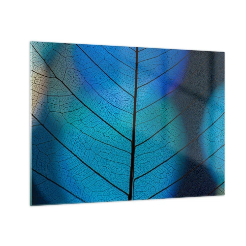 Cuadro sobre vidrio - Impresiones sobre Vidrio - Un primer plano de una hoja azul que muestra la estructura de las nervaduras. - 70x50cm - Construcción intrincada - Decoración de pared moderna para salón y dormitorio ARTTOR