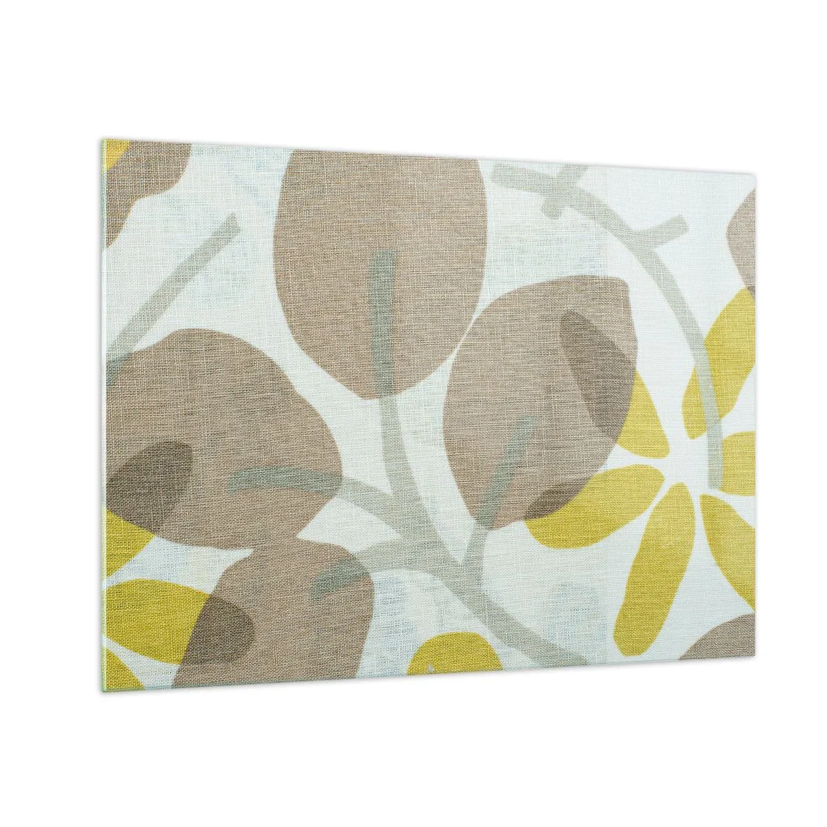 Cuadro sobre vidrio - Impresiones sobre Vidrio - Hojas y flores estilizadas en tonos beige y amarillos pastel. - 70x50cm - Composición a pleno sol - Decoración de pared moderna para salón y dormitorio ARTTOR