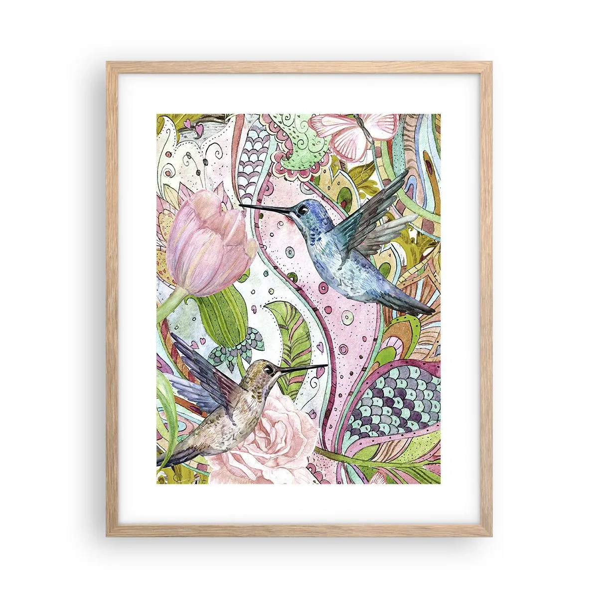 Póster en marco roble claro - Enredado en las vides - 40x50 cm