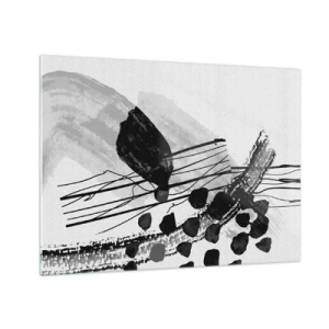 Cuadro sobre vidrio - Impresiones sobre Vidrio - Abstracción en blanco y negro con formas y líneas orgánicas. - 70x50cm - Abstracción orgánica en blanco y negro - Decoración de pared moderna para salón y dormitorio ARTTOR