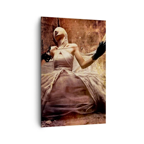 Cuadro sobre lienzo - Impresión de Imagen - Una mujer con un vestido, la cara cubierta y unas tijeras en las manos. - 80x120cm - Diosa del destino - Decoración de pared moderna para salón y dormitorio ARTTOR