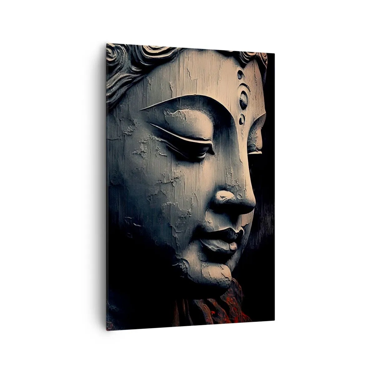 Cuadro sobre lienzo - Impresión de Imagen - Escultura de Buda con una flor de loto roja. - 80x120cm - En sintonía con el mundo - Decoración de pared moderna para salón y dormitorio ARTTOR