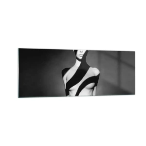 Cuadro sobre vidrio - Impresiones sobre Vidrio - Retrato en blanco y negro de una mujer en luz y sombra. - 140x50cm - En la luz y en la sombra - Decoración de pared moderna para salón y dormitorio ARTTOR