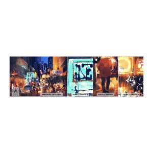 Muestra de fotomural autoadhesivo Deluxe Sticker - Y la ciudad no duerme - Ciudad, Gente, Arquitectura - 100x30 cm