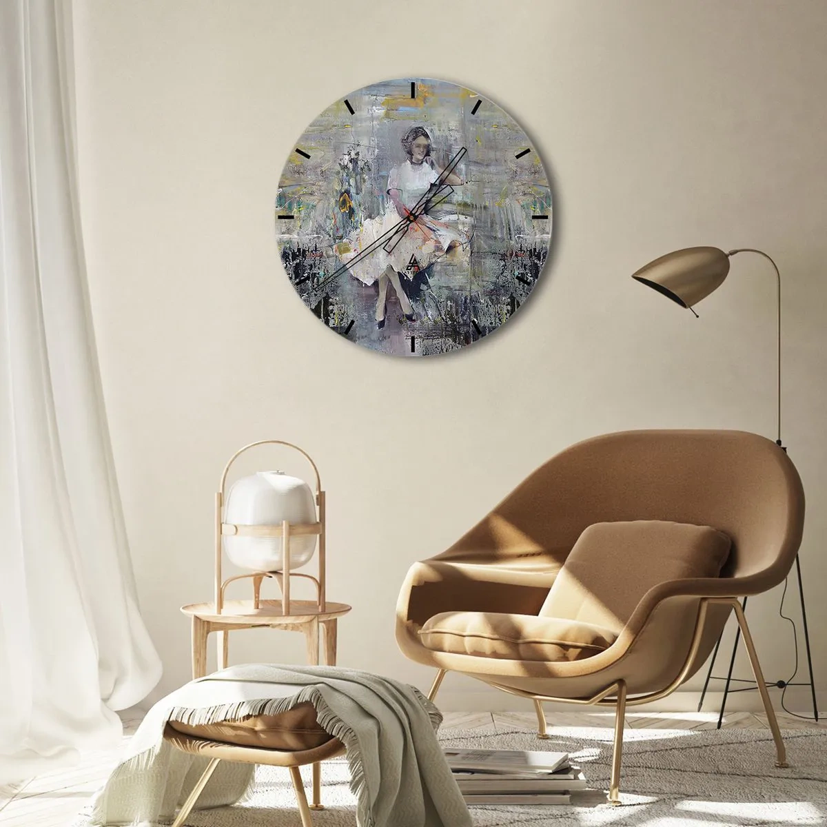 Reloj de pared - Reloj de vidrio - Una mujer con un vestido de estilo impresionista. - 30x30cm - Clásica y moderna - Decoración de pared moderna para salón, cocina y dormitorio ARTTOR