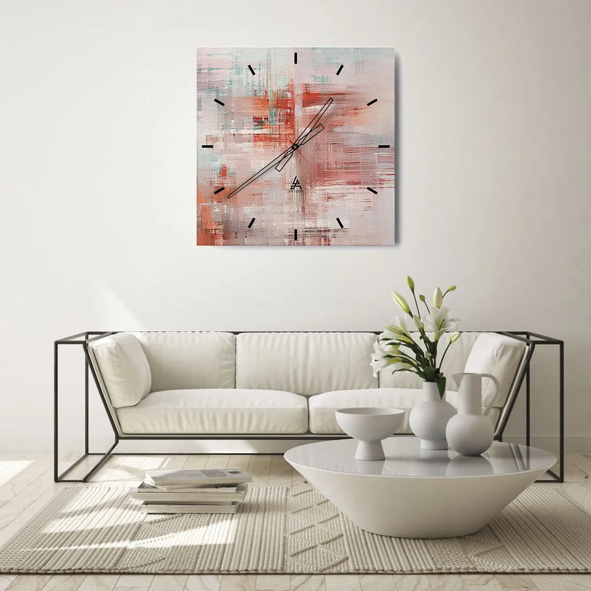 Reloj de pared - Reloj de vidrio - Niebla rosa - 30x30 cm