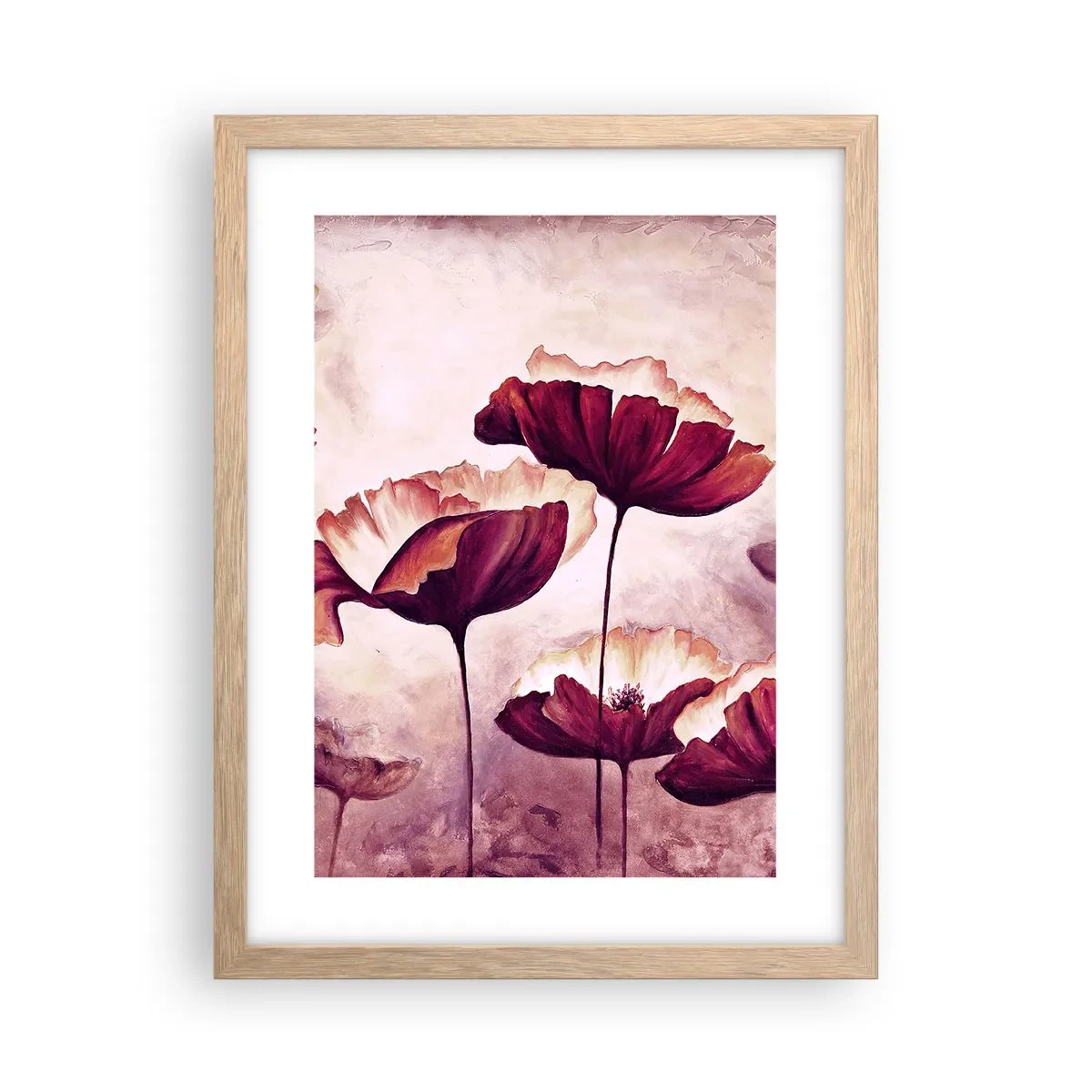 Póster en marco roble claro - Pétalo rojo y blanco - 30x40 cm