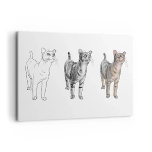 Cuadro sobre lienzo - Impresión de Imagen - La evolución del dibujo de un gato desde el boceto hasta la forma coloreada - 120x80cm - Lección de dibujo - Decoración de pared moderna para salón y dormitorio ARTTOR