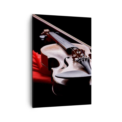 Cuadro sobre lienzo - Impresión de Imagen - Violín sobre tela roja con fondo negro. - 50x70cm - Música de sentimientos - Decoración de pared moderna para salón y dormitorio ARTTOR