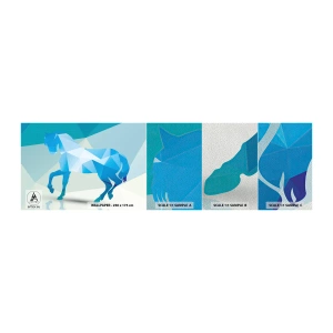 Muestra de fotomural Premium Sand - Caballo geométrico en turquesa - animales, Caballo, Figura Geométrica - 100x30 cm