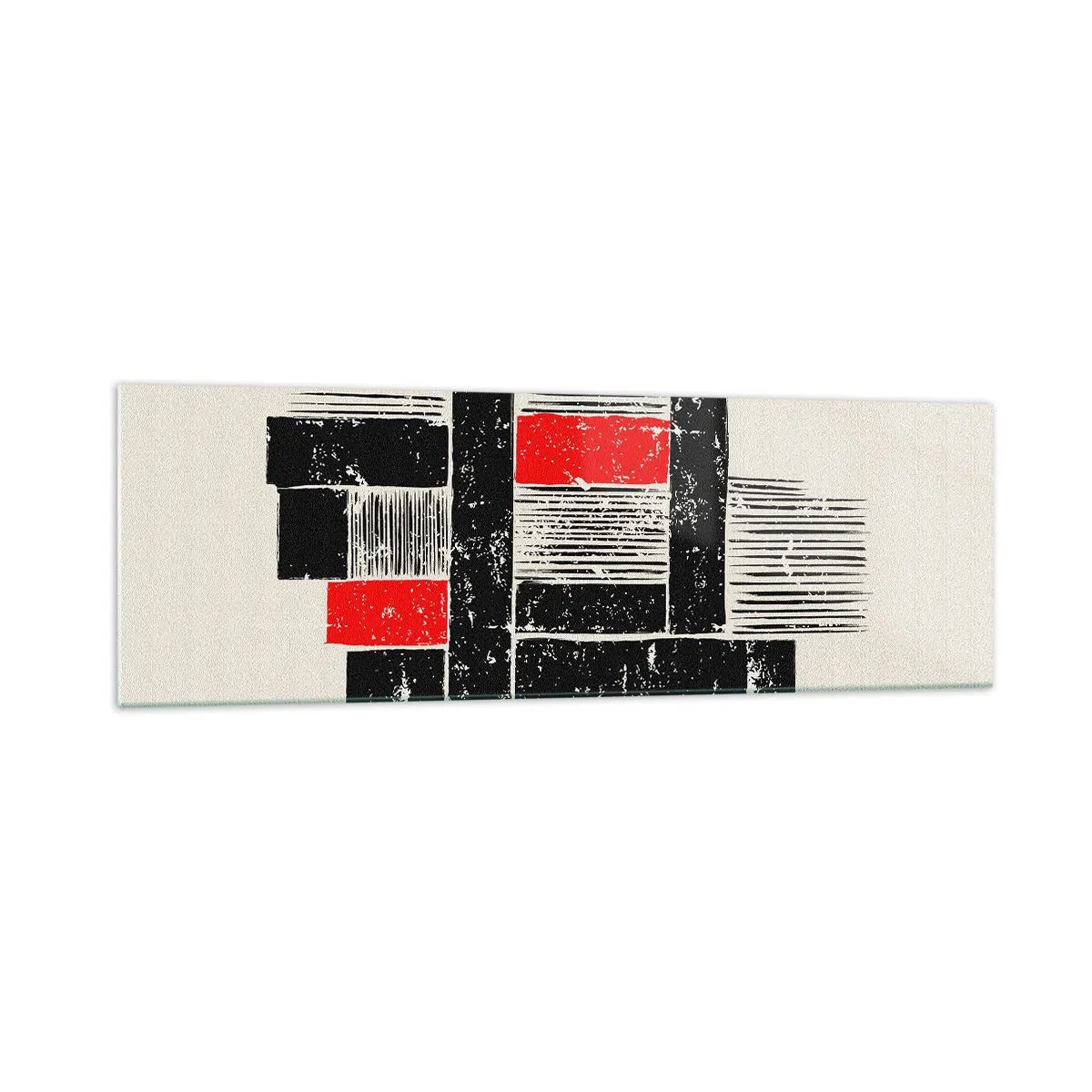 Cuadro sobre vidrio - Impresiones sobre Vidrio - Composición geométrica abstracta en negro y rojo. - 160x50cm - Rojo y negro - Decoración de pared moderna para salón y dormitorio ARTTOR
