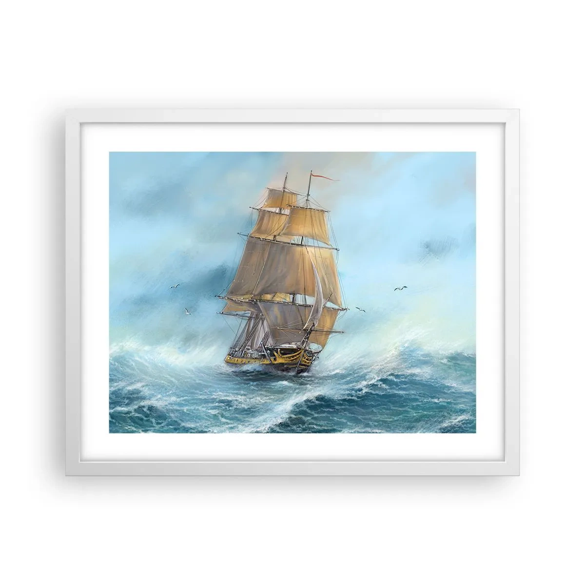 Póster en marco blanco - Surcando las olas - 50x40 cm