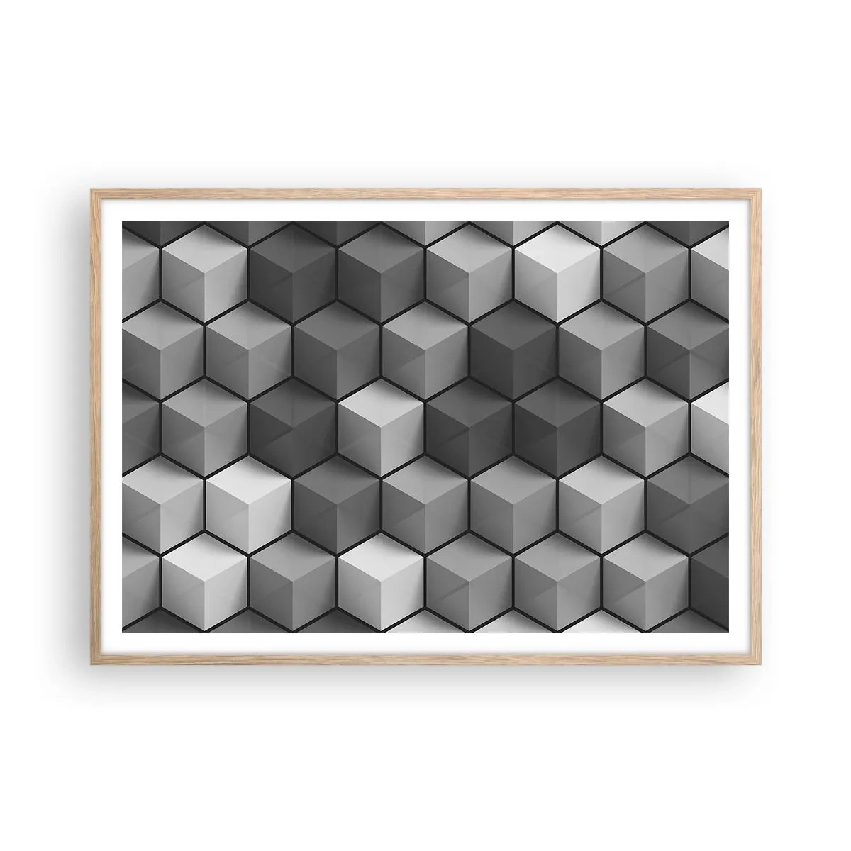 Póster en marco roble claro - Rompecabezas cubista - 100x70 cm