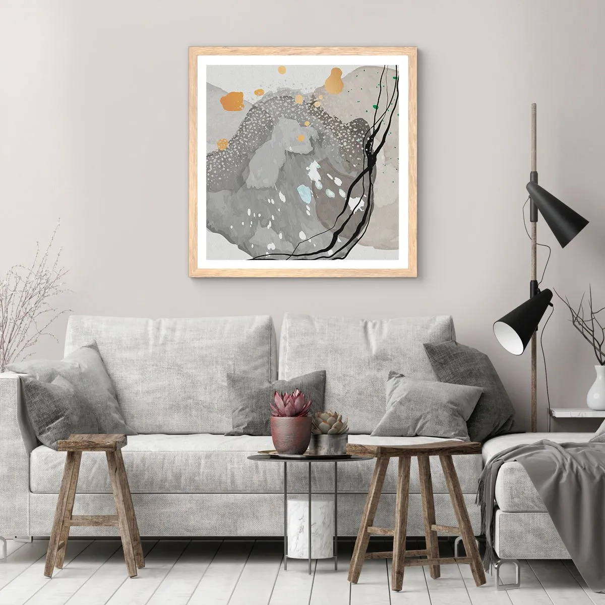 Póster en marco roble claro - Composición orgánica - 40x40 cm