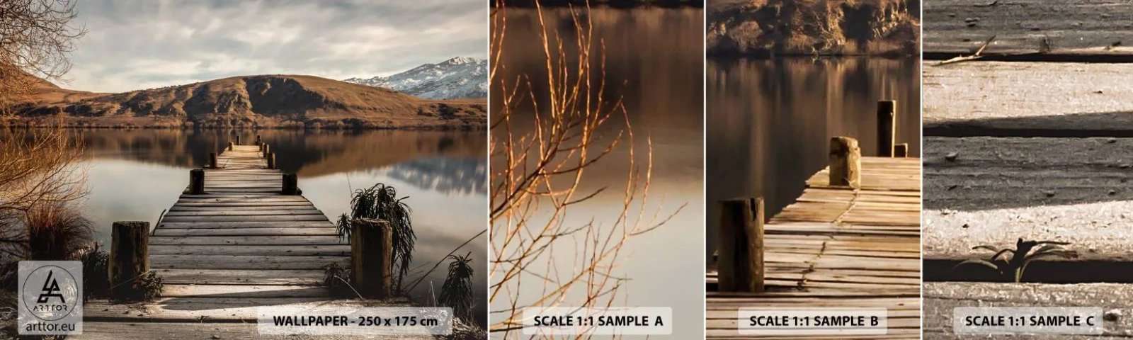 Muestra De Fotomural Standard Eco - Un paisaje en silencio - Paisaje, Puente, Lago - 100x30 cm