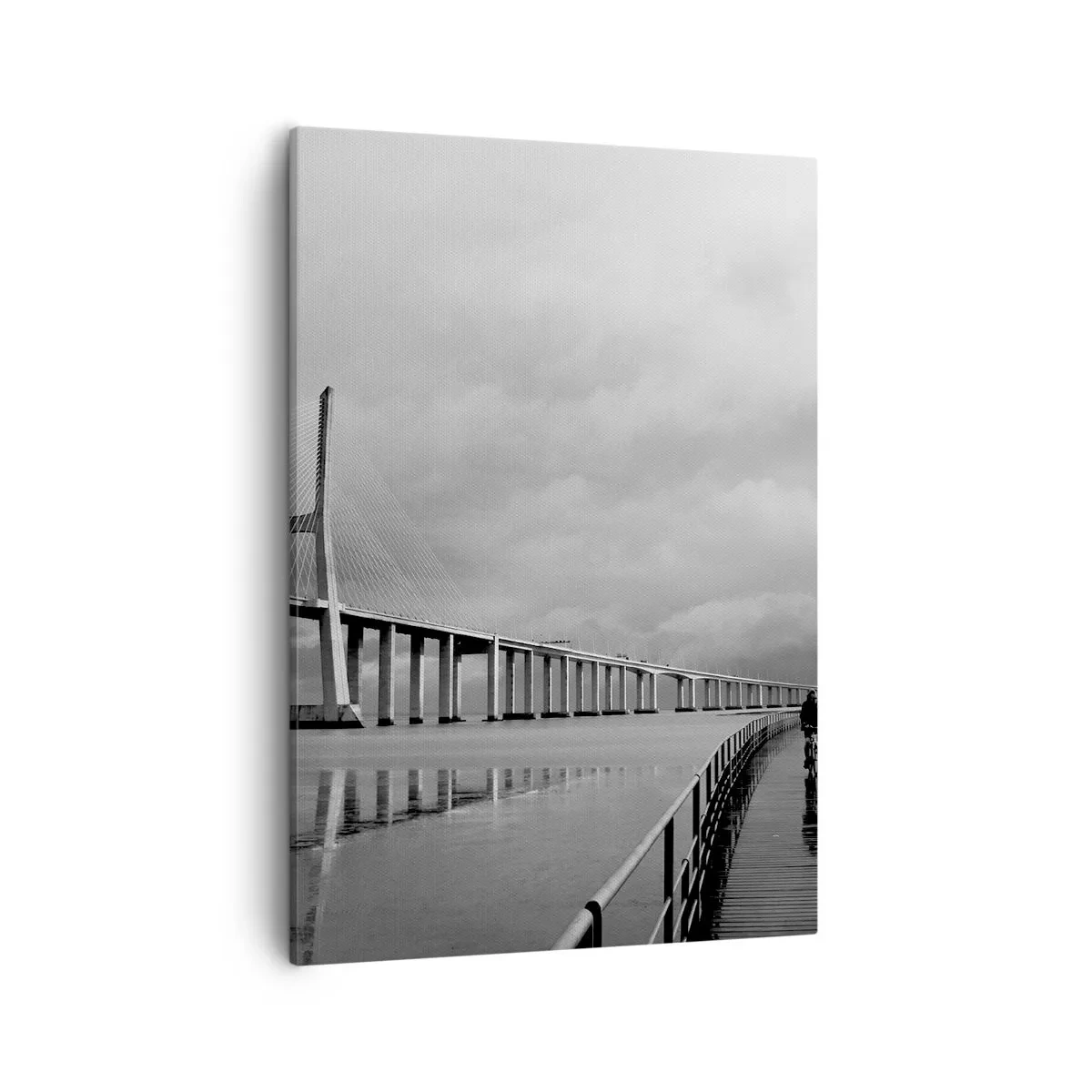 Cuadro sobre lienzo - Impresión de Imagen - Un puente colgante sobre el agua en blanco y negro. - 50x70cm - A cada uno lo suyo - Decoración de pared moderna para salón y dormitorio ARTTOR