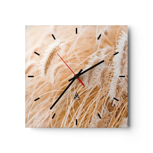 Reloj de pared - Reloj de vidrio - El dorado susurro de las hierbas - 40x40 cm