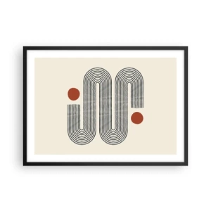 Póster en marco negro - Patrón geométrico con líneas y círculos naranjas. - 70x50cm - De principio a fin - Decoración de pared moderna para salón y dormitorio ARTTOR