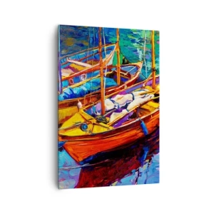 Cuadro sobre lienzo - Impresión de Imagen - Barcos coloridos en aguas tranquilas - 70x100cm - Sobre el agua espesa de color - Decoración de pared moderna para salón y dormitorio ARTTOR