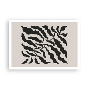 Póster - Ramitas con hojas en negro sobre un fondo claro - 100x70cm - La naturaleza de un cuadrado - Decoración de pared moderna para salón y dormitorio ARTTOR