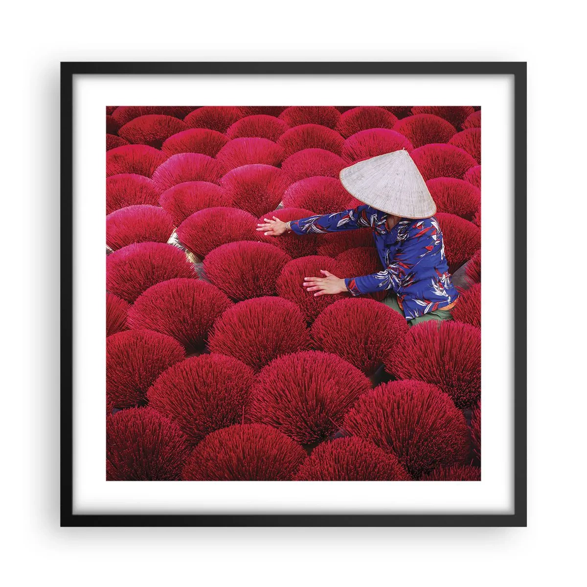 Póster en marco negro - En un campo de arroz - 50x50 cm