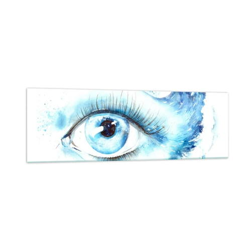 Cuadro sobre vidrio - Impresiones sobre Vidrio - Acuarela artística de un ojo con una onda dinámica. - 160x50cm - Sumérgete en el azul de tu mirada - Decoración de pared moderna para salón y dormitorio ARTTOR