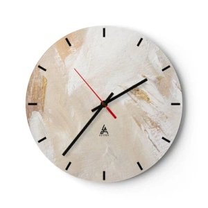 Reloj de pared - Reloj de vidrio - Composición de pintura beige y blanca con textura de pincel. - 30x30cm - Composición en pastel - Decoración de pared moderna para salón, cocina y dormitorio ARTTOR