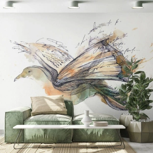 Fotomural Premium Sand - Un pájaro con alas extendidas en forma de libro. - 100x70cm - En las alas de la poesía - Decoración de pared moderna para salón y dormitorio ARTTOR