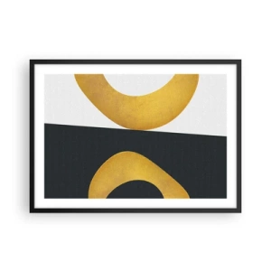 Póster en marco negro - Formas geométricas en dorado sobre fondo blanco y oscuro. - 70x50cm - Blanco, negro, dorado - Decoración de pared moderna para salón y dormitorio ARTTOR