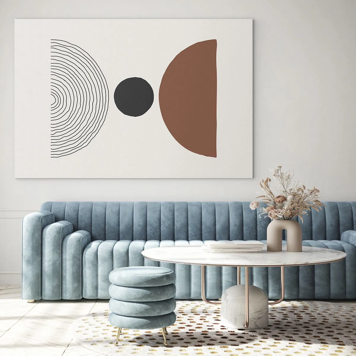 Cuadro sobre vidrio - Impresiones sobre Vidrio - Formas geométricas abstractas sobre un fondo claro - 70x50cm - En el centro de la atención - Decoración de pared moderna para salón y dormitorio ARTTOR