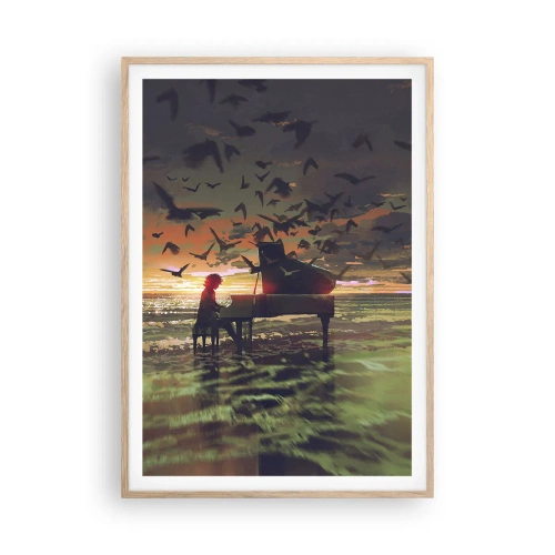 Póster en marco roble claro - Concierto de piano y olas - 70x100 cm