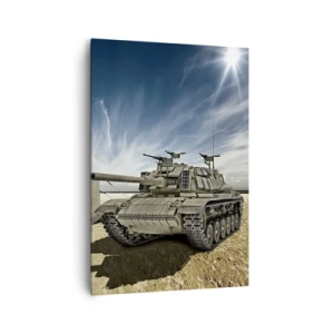 Cuadro sobre lienzo - Impresión de Imagen - Un tanque junto a una tienda militar en una zona desértica. - 70x100cm - Campaña militar - Decoración de pared moderna para salón y dormitorio ARTTOR