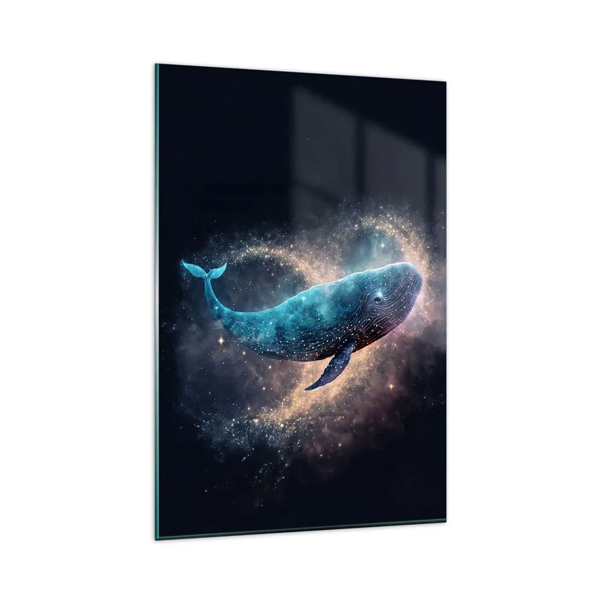 Cuadro sobre vidrio - Impresiones sobre Vidrio - Una ballena espacial con una galaxia al fondo. - 80x120cm - Existe un mundo diferente - Decoración de pared moderna para salón y dormitorio ARTTOR