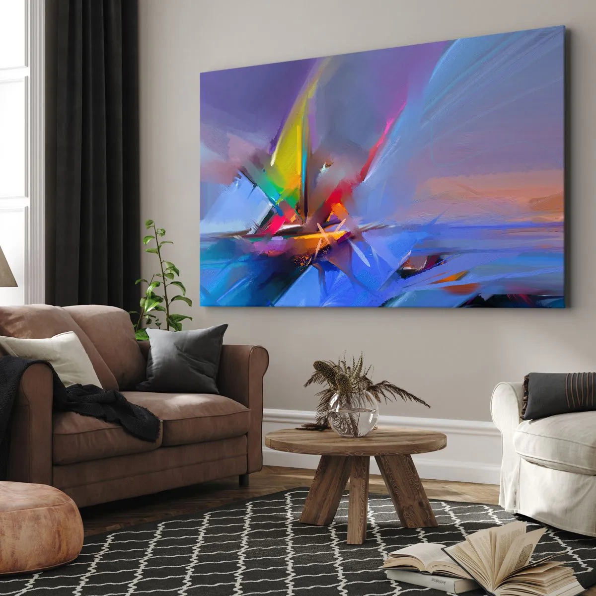Cuadro sobre lienzo - Impresión de Imagen - Composición abstracta con colores intensos. - 120x80cm - Como un pájaro - Decoración de pared moderna para salón y dormitorio ARTTOR