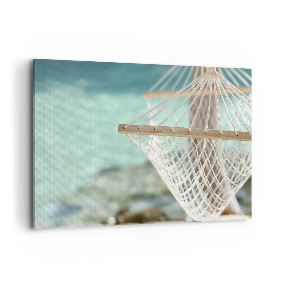 Cuadro sobre lienzo - Impresión de Imagen - Una hamaca con vistas al agua turquesa. - 120x80cm - Momento de relax - Decoración de pared moderna para salón y dormitorio ARTTOR