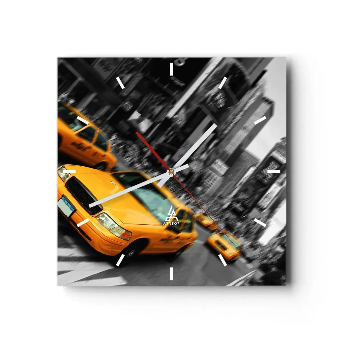 Reloj de pared - Reloj de vidrio - Taxis amarillos en una intersección concurrida de la ciudad - 30x30cm - El sol cae sobre Nueva York - Decoración de pared moderna para salón y dormitorio ARTTOR