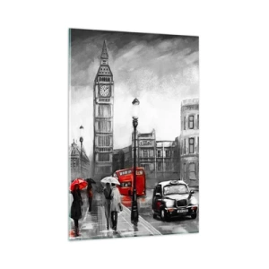 Cuadro sobre vidrio - Impresiones sobre Vidrio - Una escena de Londres en blanco y negro con acentos rojos. - 80x120cm - No tan gris como la pintan - Decoración de pared moderna para salón y dormitorio ARTTOR