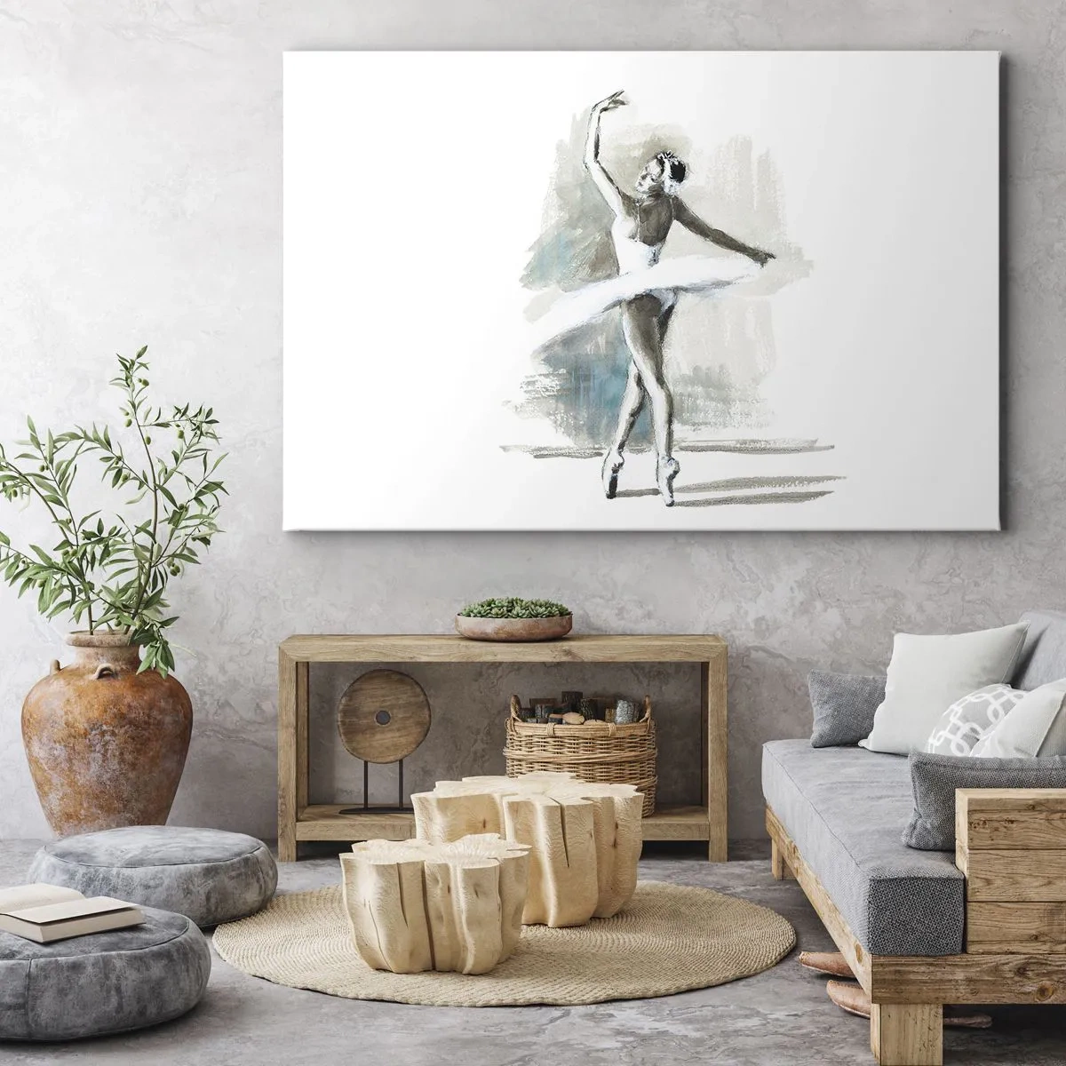 Cuadro sobre lienzo - Impresión de Imagen - Una bailarina de ballet en pose de ballet sobre un fondo de delicados tonos de acuarela. - 100x70cm - Encantada por un cisne - Decoración de pared moderna para salón y dormitorio ARTTOR