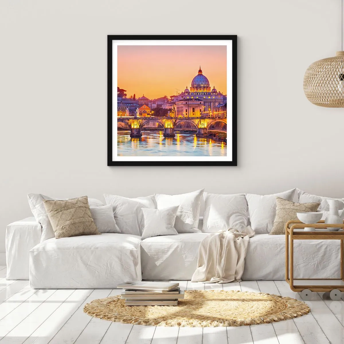 Póster en marco negro - Crepúsculo sobre la Ciudad Eterna - 30x30 cm