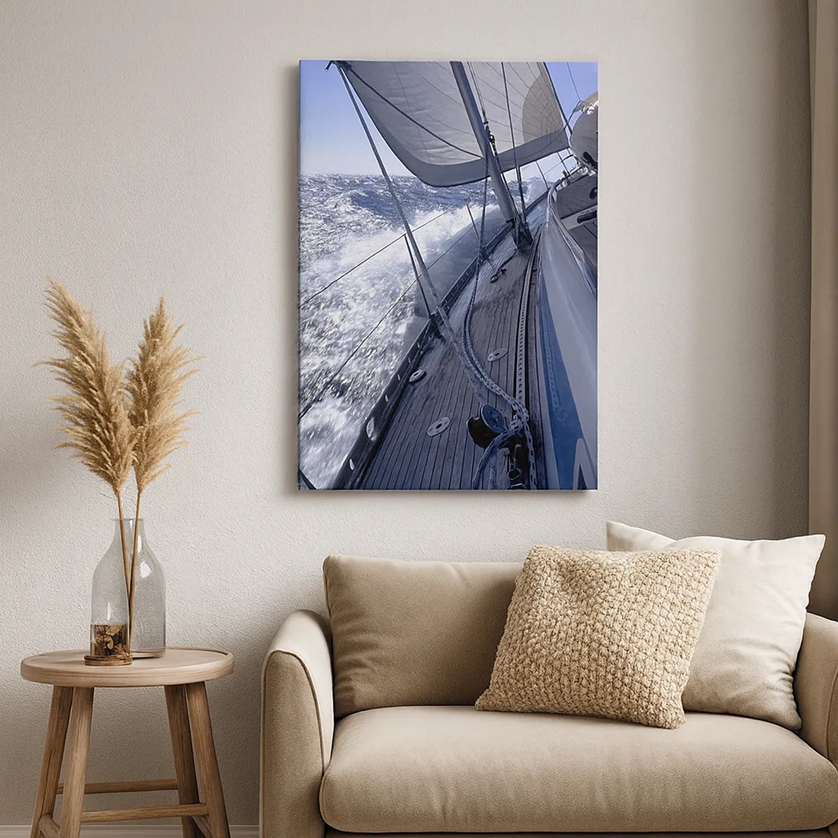 Cuadro sobre lienzo - Impresión de Imagen - Un velero en un mar tempestuoso con velas blancas y una cubierta de madera. - 50x70cm - Sé lo que es ser un pájaro - Decoración de pared moderna para salón y dormitorio ARTTOR